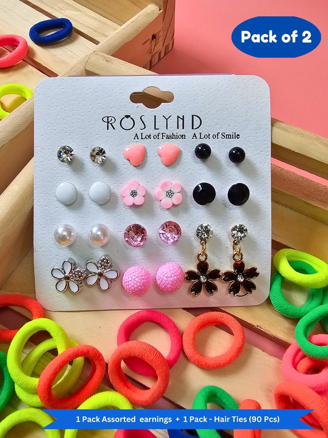 

BAESD Kids Pack of 2 Assorted Earrings & Hair Ties, Pink