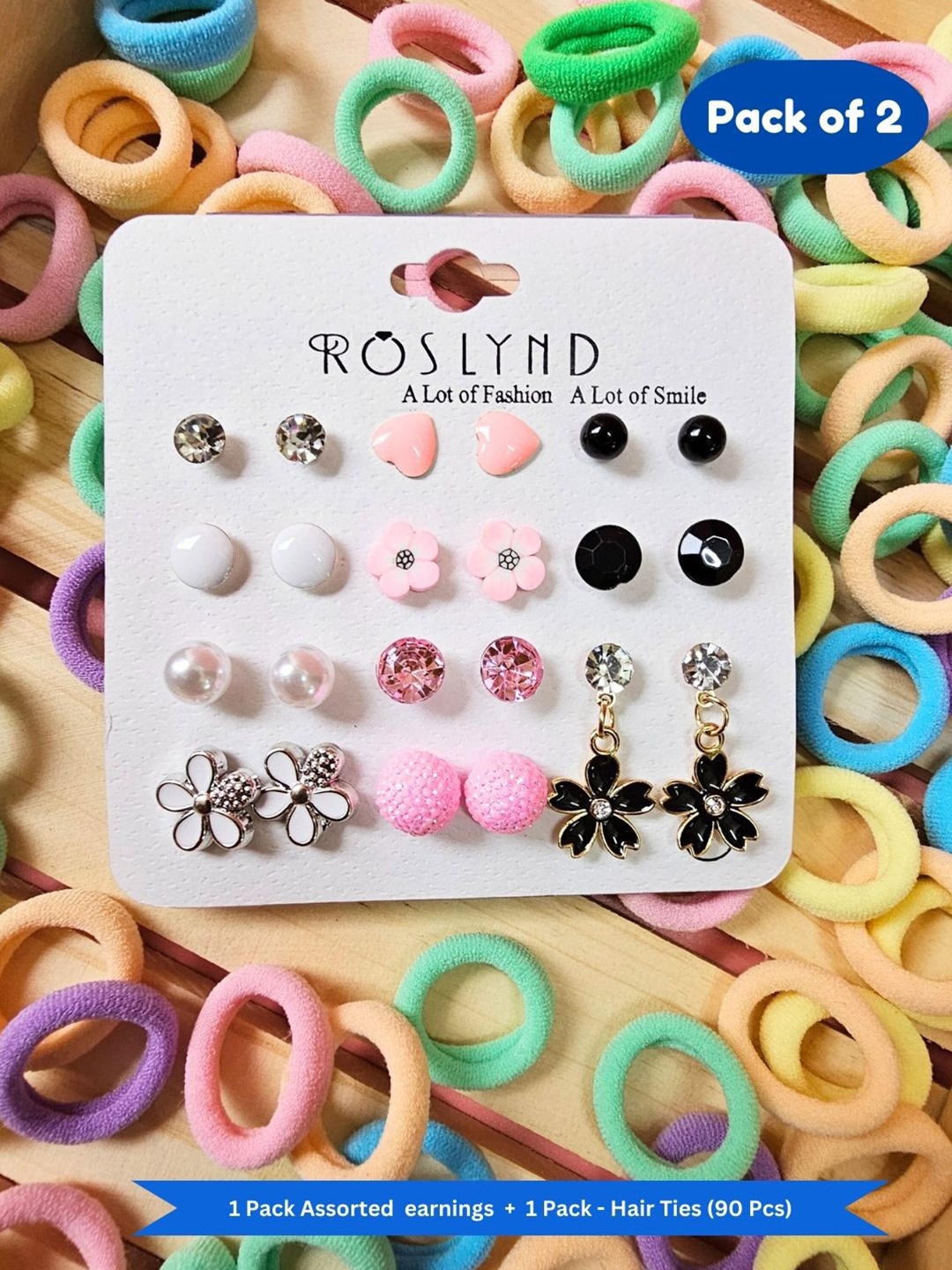 

BAESD Girls Set of 101 Assorted Earrings & Mini Hair Ties, Pink