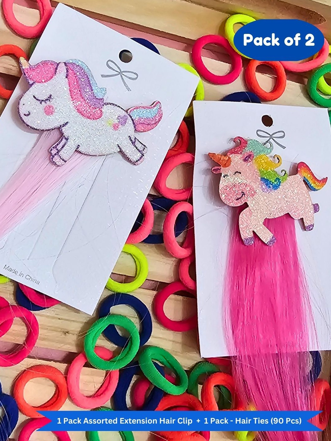 

BAESD Kids Set Of 2 Extension Hair Clip & Hair Ties, Pink