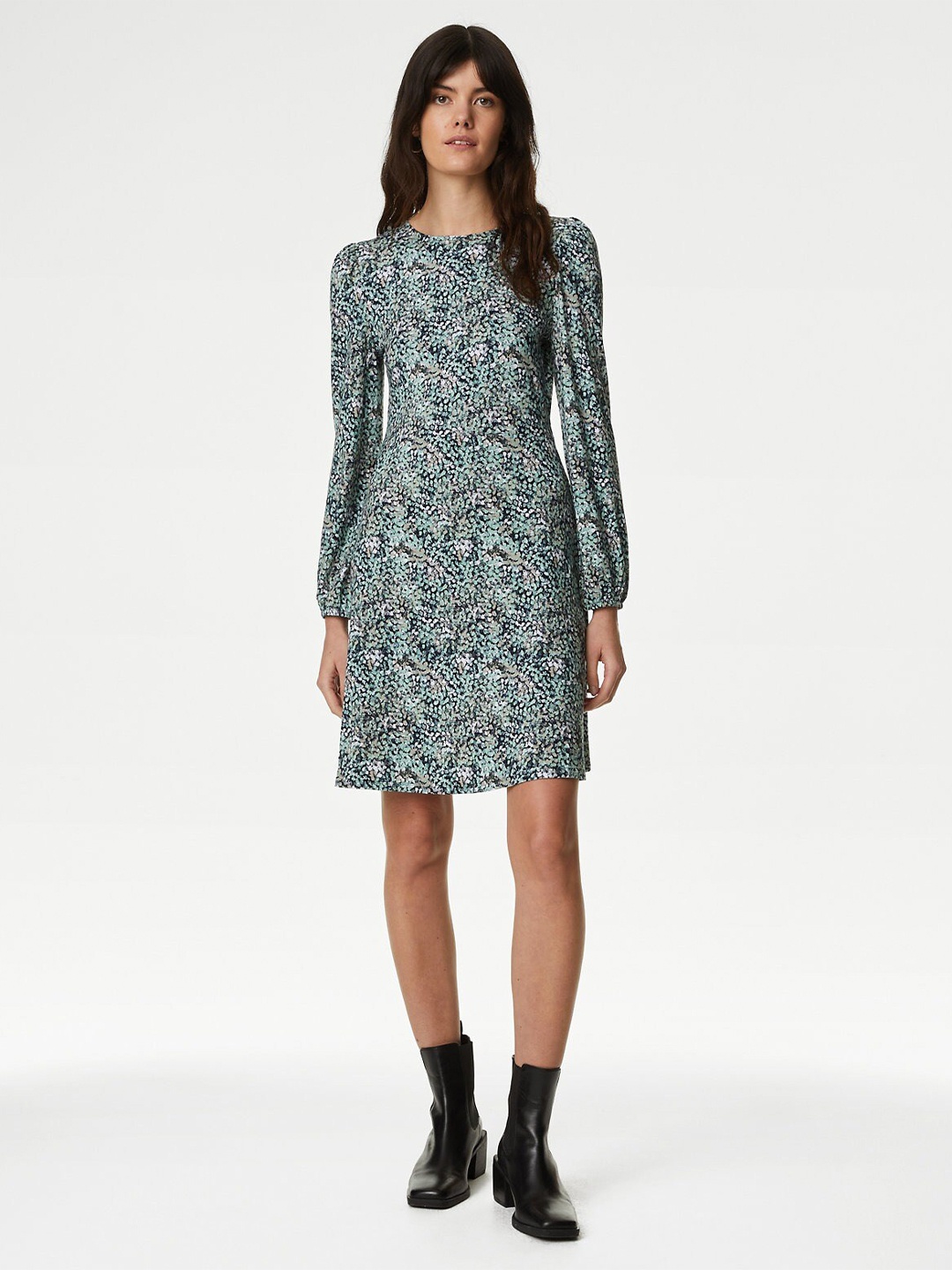

Marks & Spencer Floral Print A-Line Dress, Black