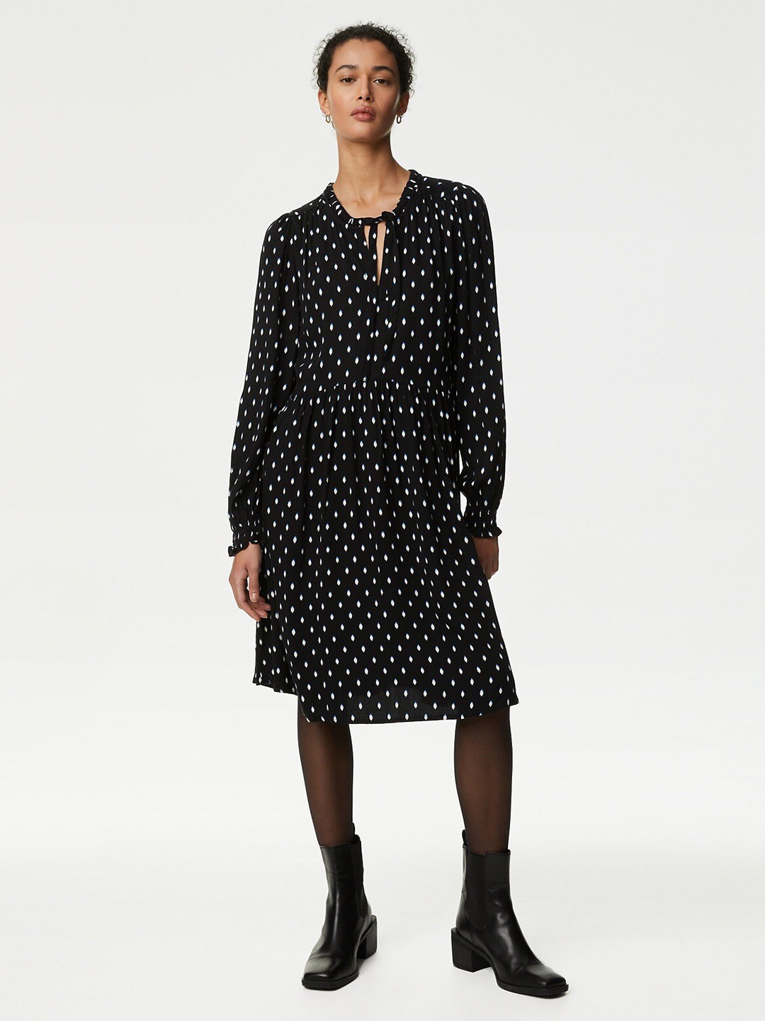 

Marks & Spencer Polka Dot Print A-Line Dress, Black