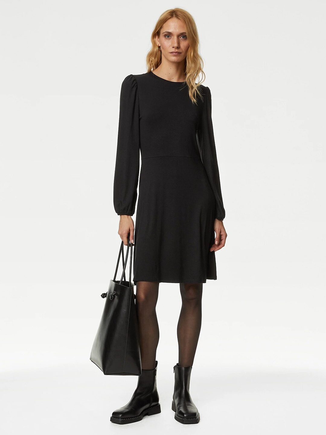 

Marks & Spencer Cuffed Sleeves A-Line Dress, Black