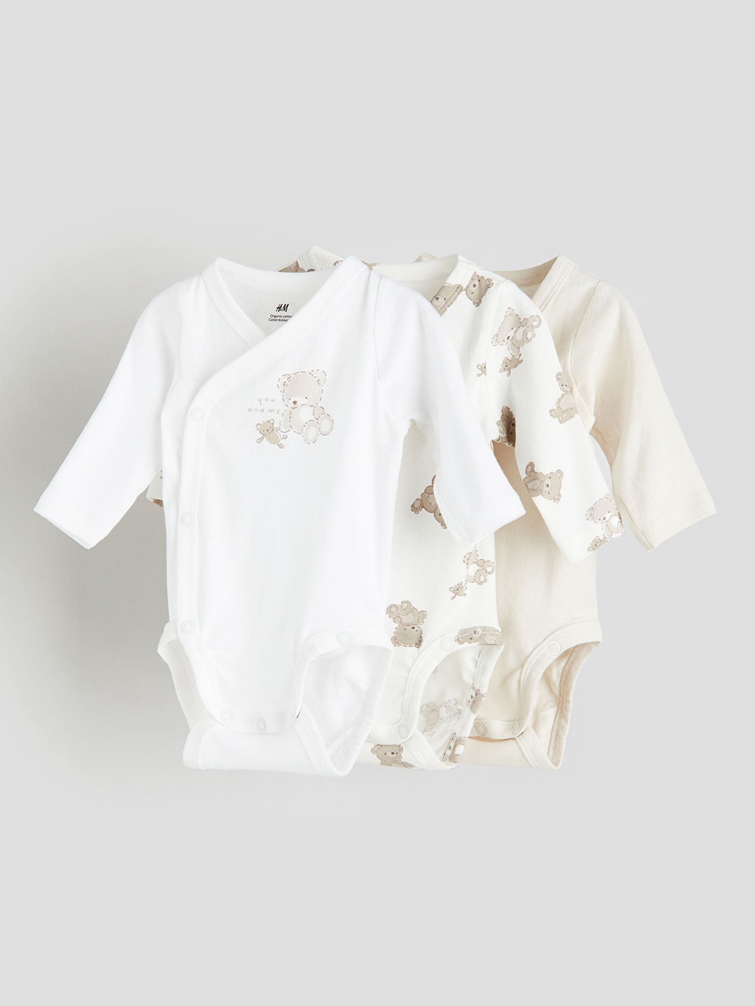 

H&M Boys 3-Pack Wrapover Pure Cotton Bodysuits, White