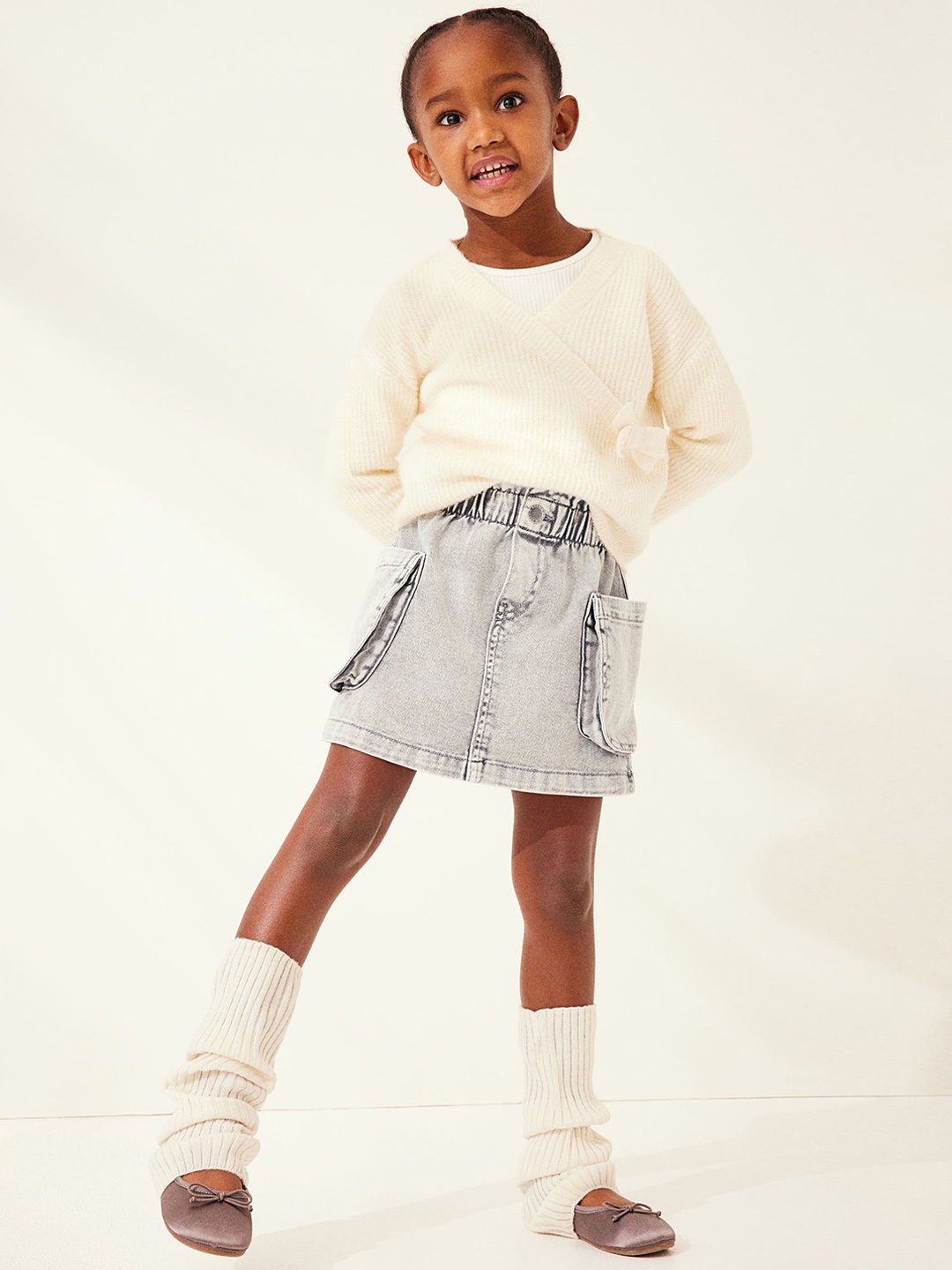 

H&M Girls Pure Cotton Denim Skirt, Grey