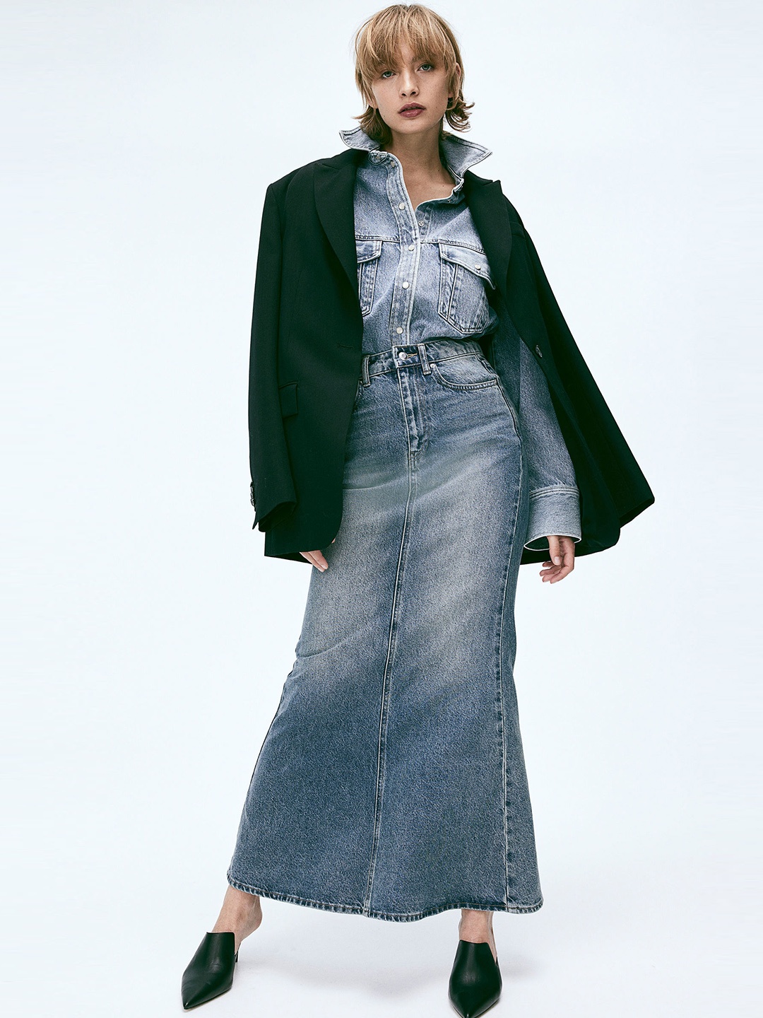 

H&M Pure Cotton Denim Mermaid Skirt, Blue