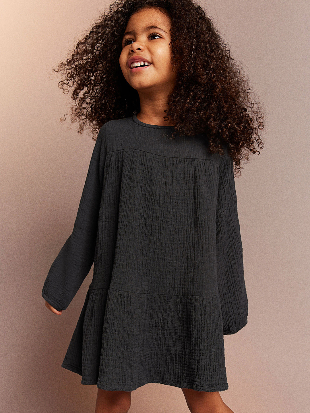 

H&M Girls A-Line Muslin Dress, Grey