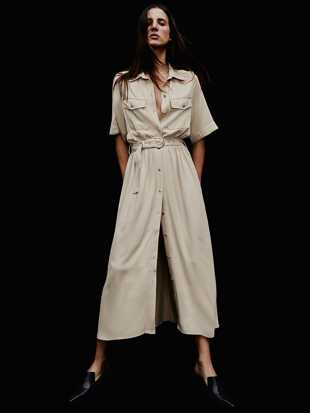 

H&M Belted Shirt Dress, Beige