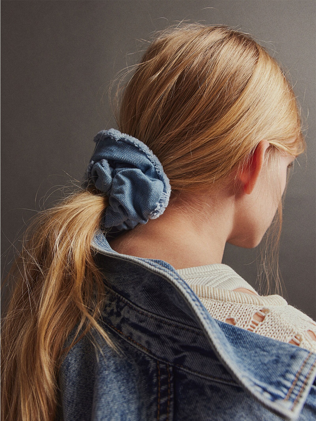 

H&M Frayed-Edge Scrunchie, Blue
