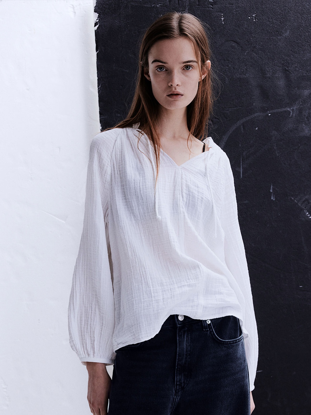 

H&M Muslin Popover Blouse, White