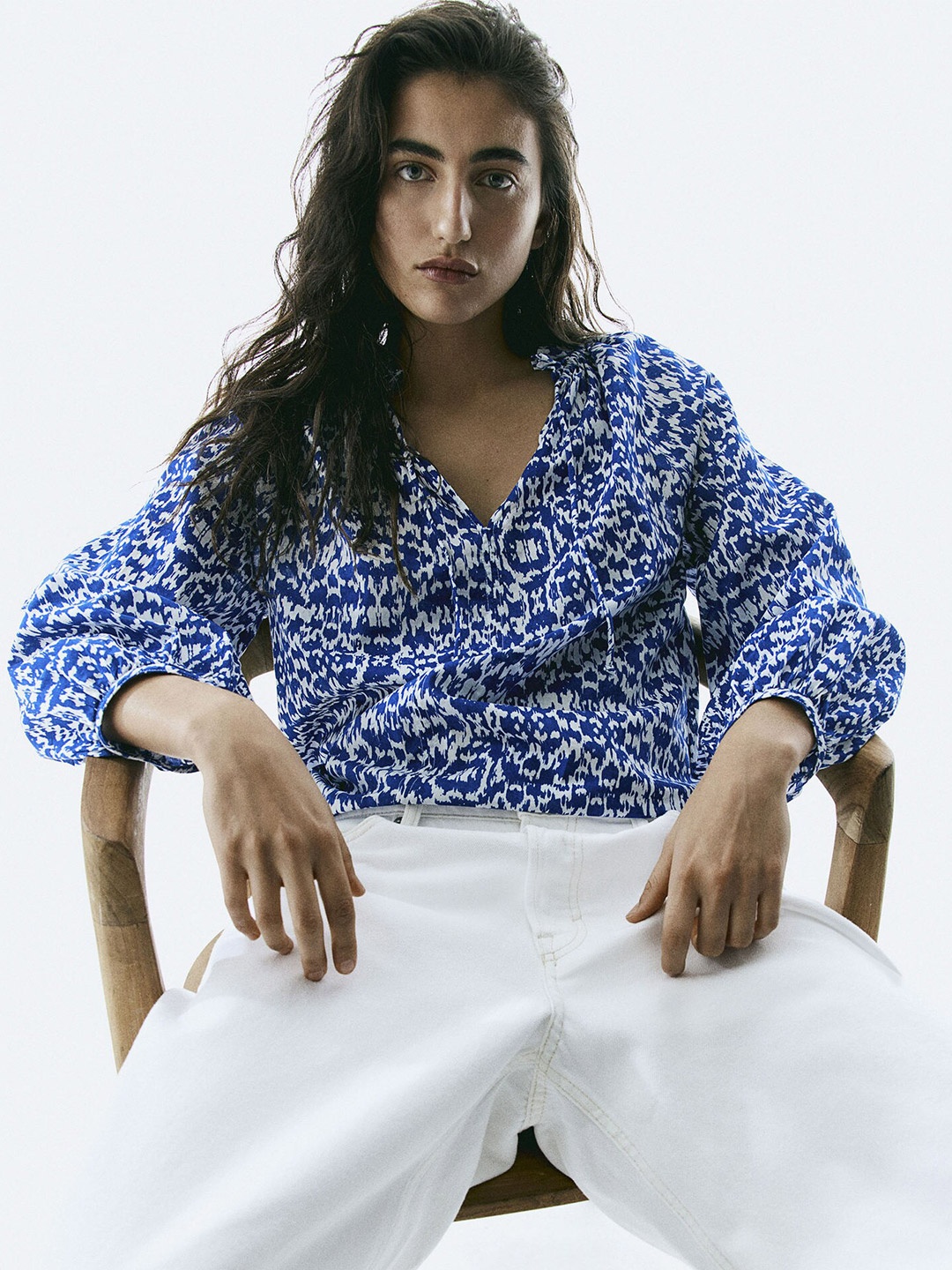 

H&M Muslin Popover Blouse, Blue