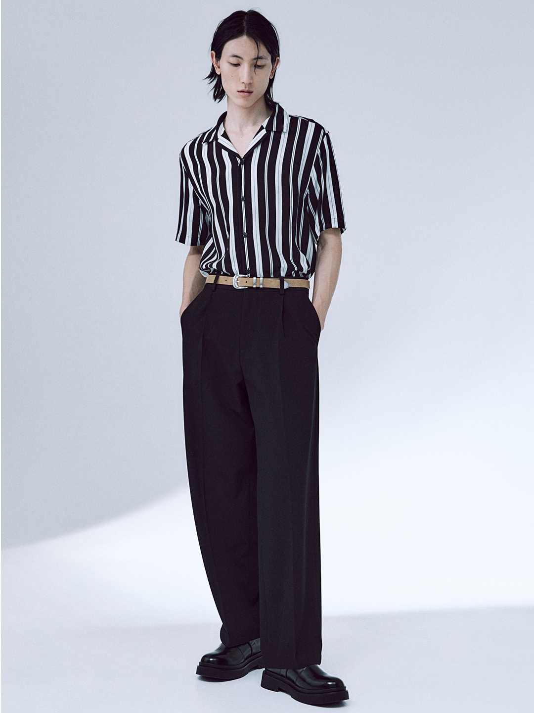 

H&M Patterned Resort Shirt, Black