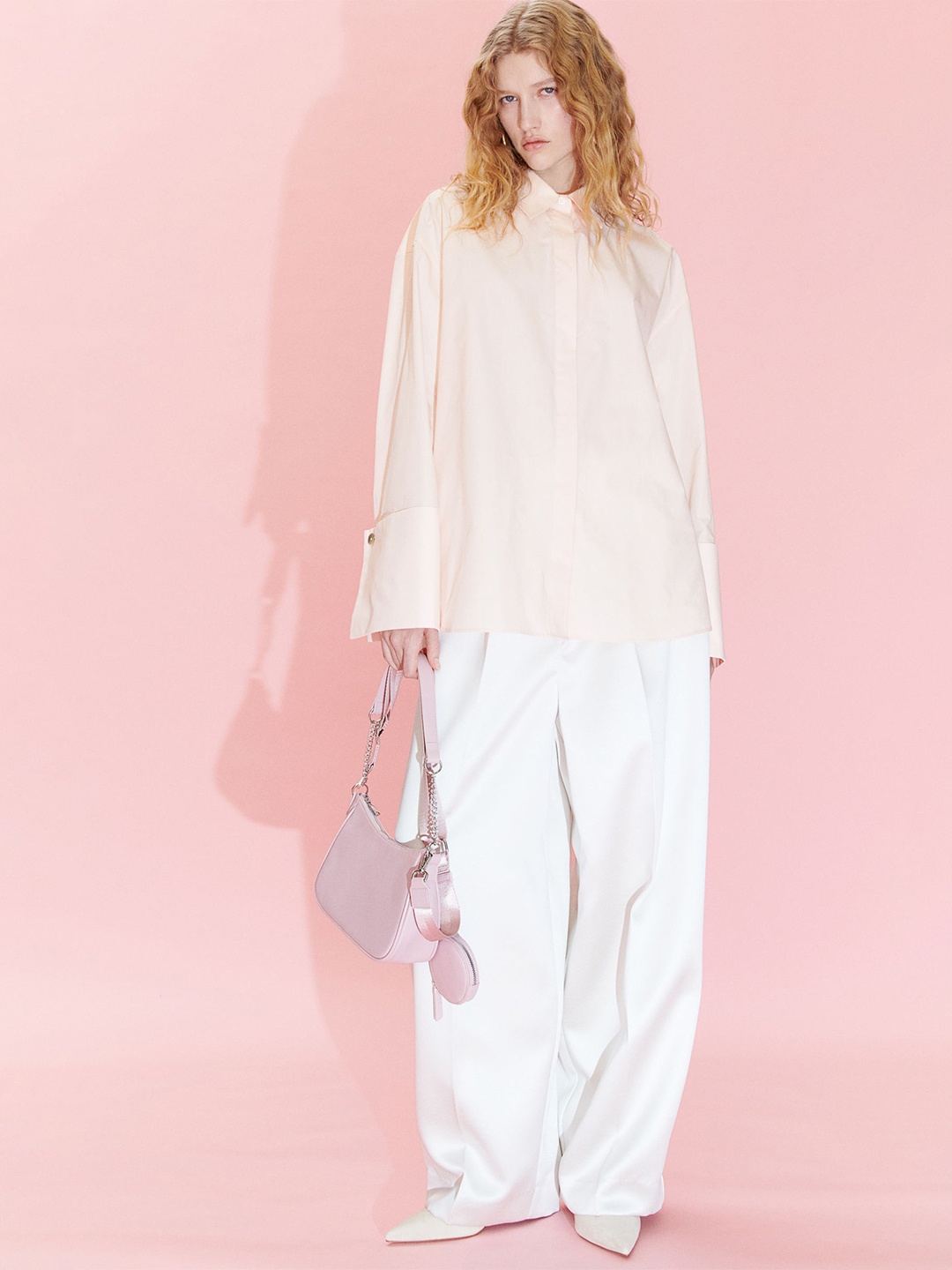 

H&M Pure Cotton Oversized Wide-Cuffed Shirt, Pink
