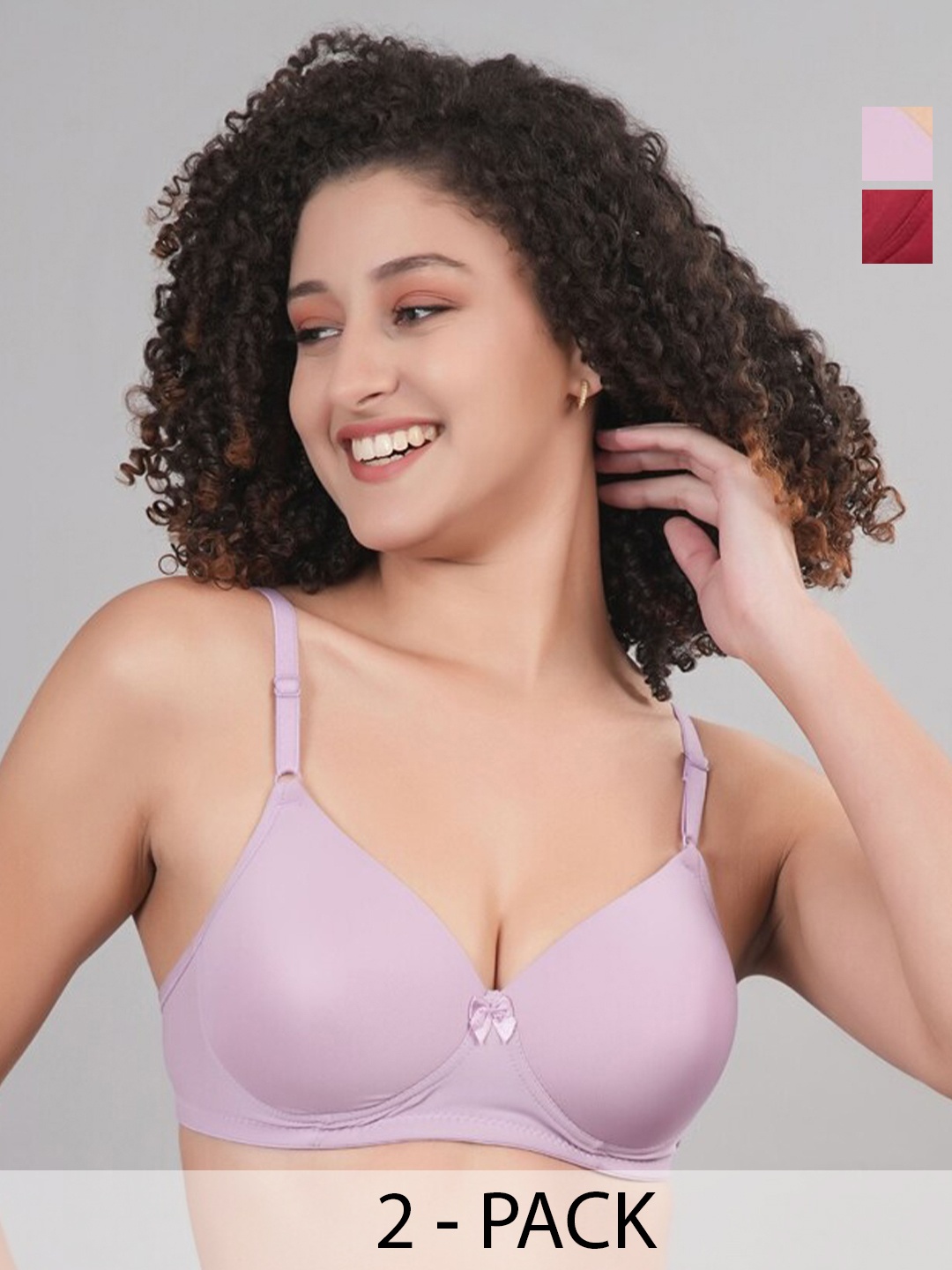 

Broiden Pack Of 2 Full Coverage Lightly Padded Everyday Bras With All Day Comfort, Red