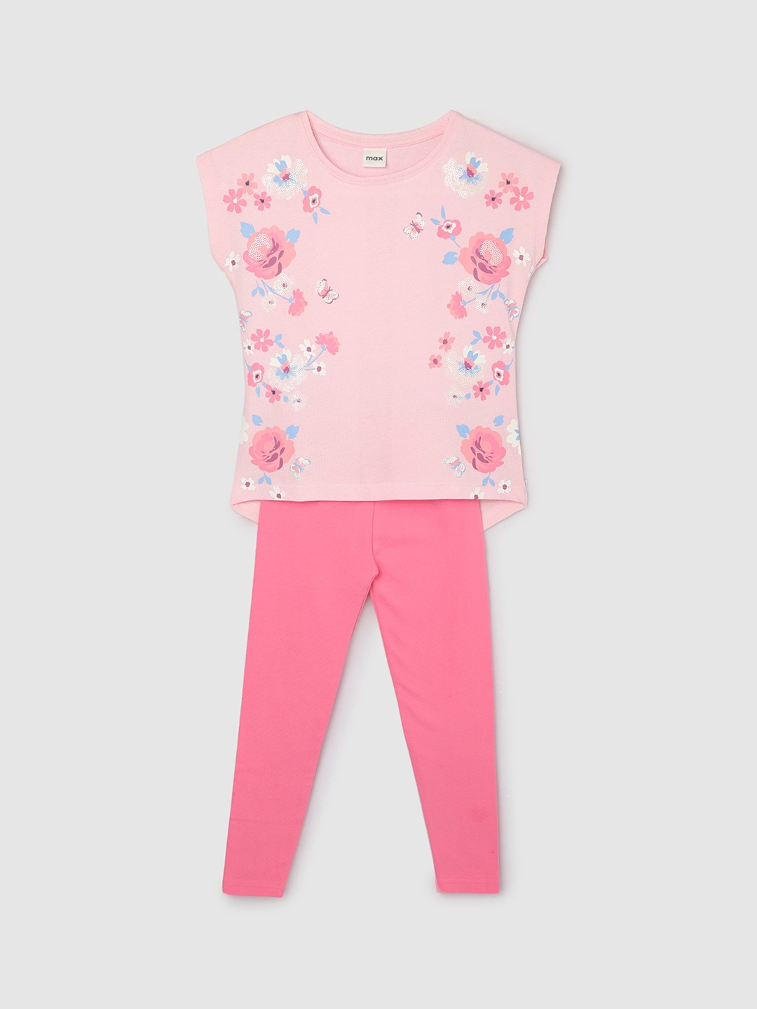 

max Girls Floral Printed Pure Cotton Night suit, Pink