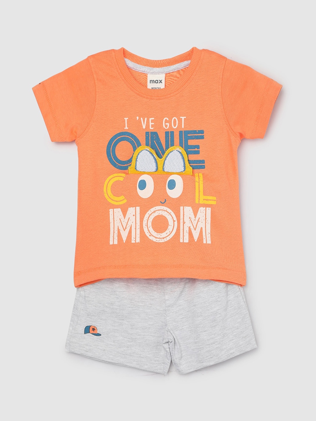 

max Boys Typography Printed Pure Cotton Night suit, Orange