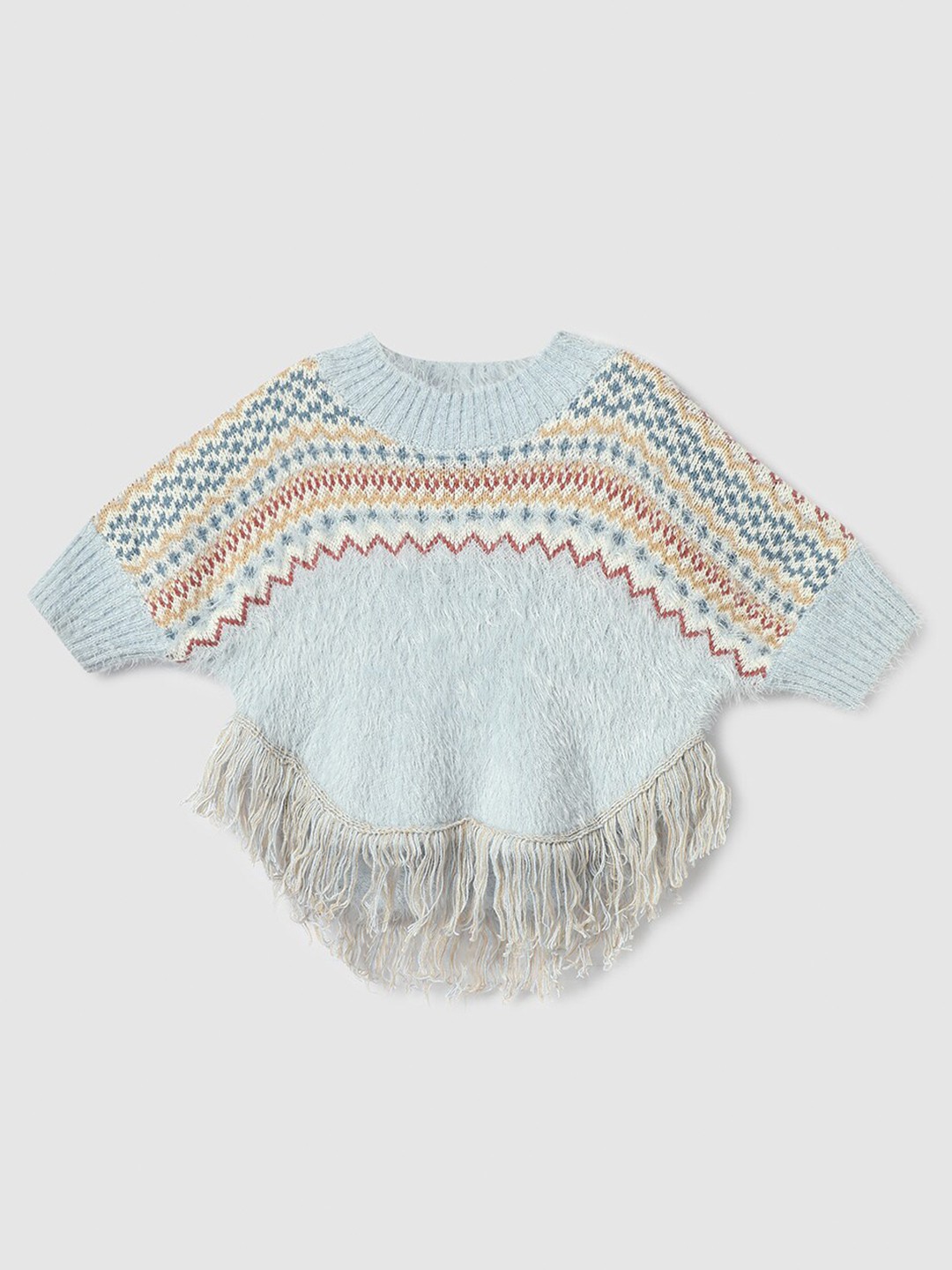 

max Girls Geometric Printed Ribbed Pullover, Blue