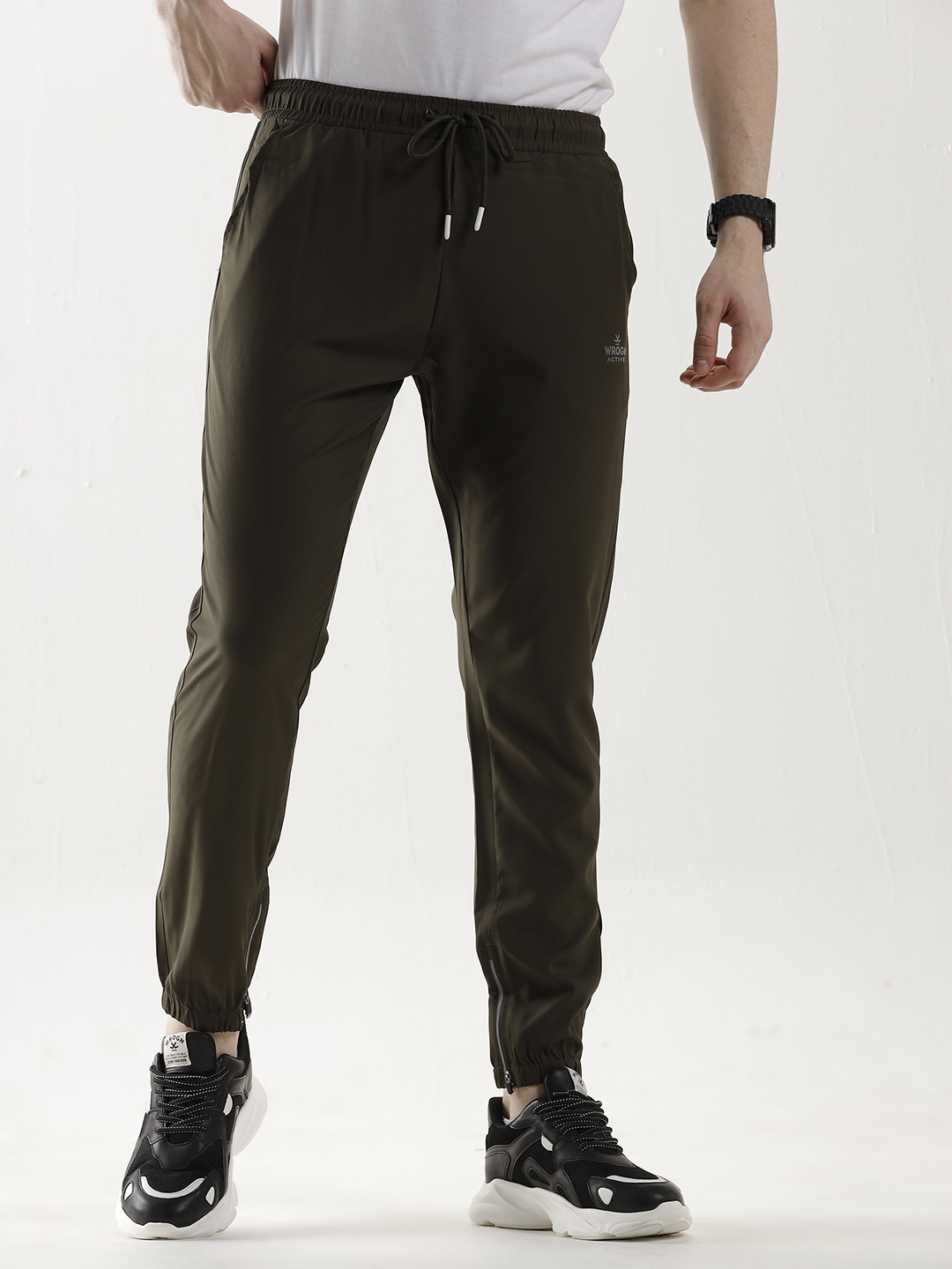 

WROGN Men Mid Rise Slim Fit Joggers, Olive