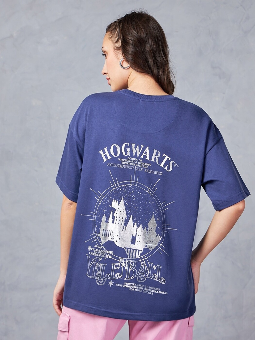 

Bewakoof Heavy Duty Printed Cotton Extended Sleeves Oversized Casual T-shirt, Blue