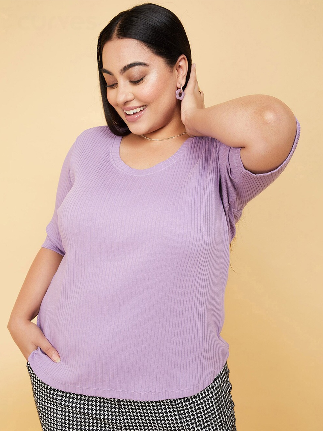 

max Plus Size Self Design Casual Top, Purple