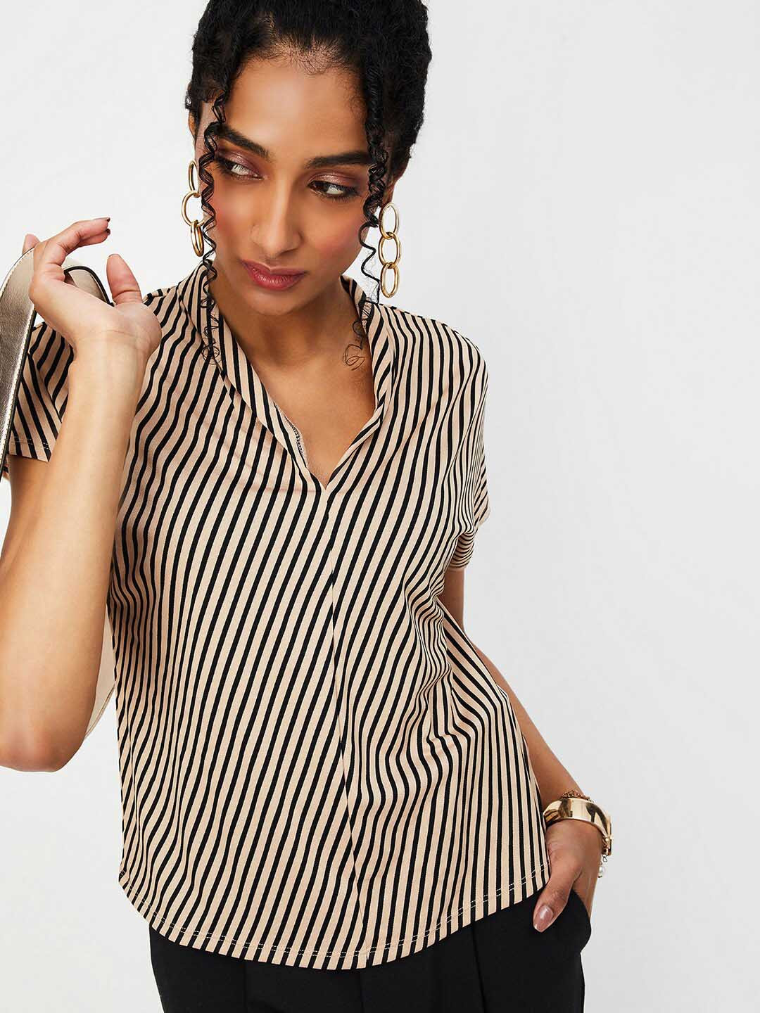 

max Striped Shirt Style Top, Beige