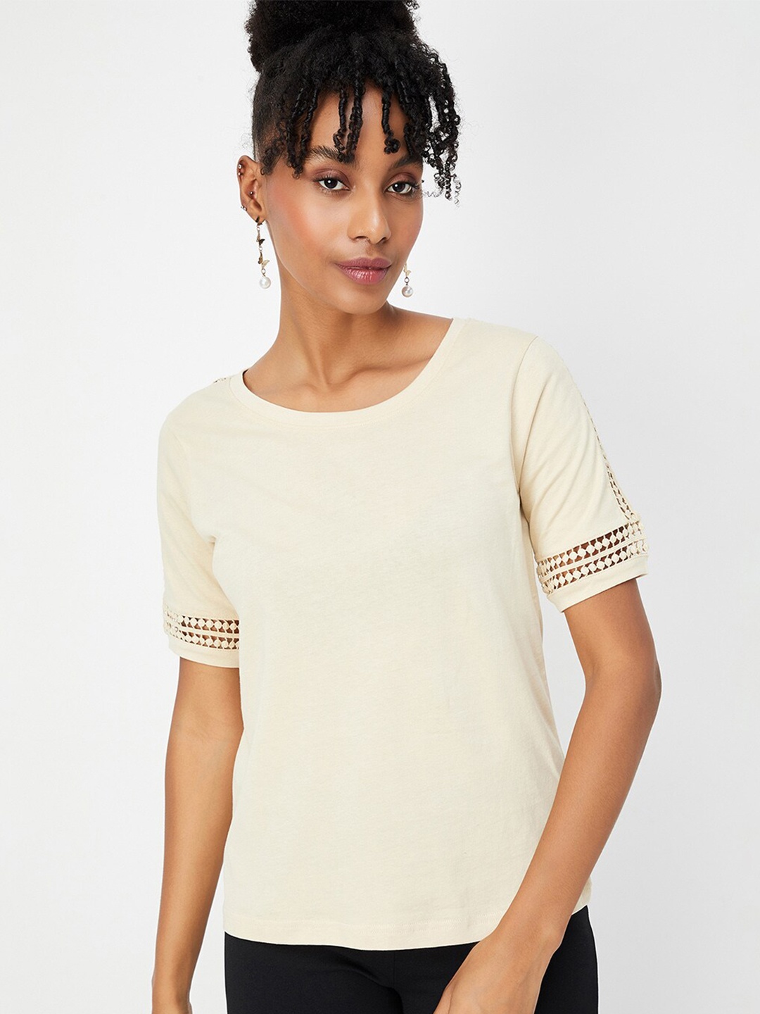 

max Round Neck Cotton Top, Beige