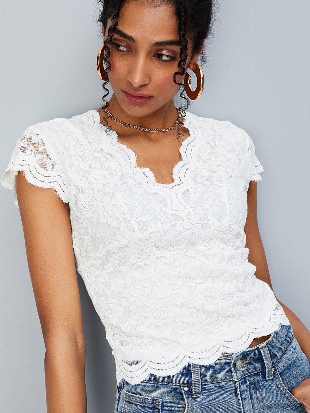 

max Self Design Cotton Top, White