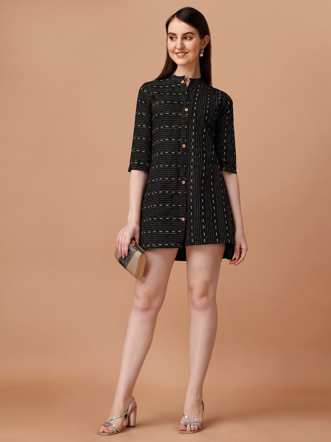 

CaniBani Geometric Printed Shirt Mini Dress, Black