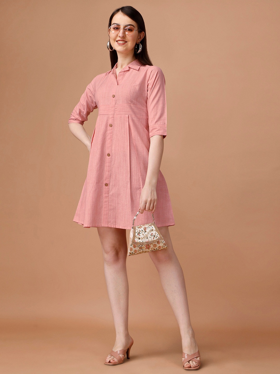 

CaniBani Cotton Above Knee Shirt Dress, Pink
