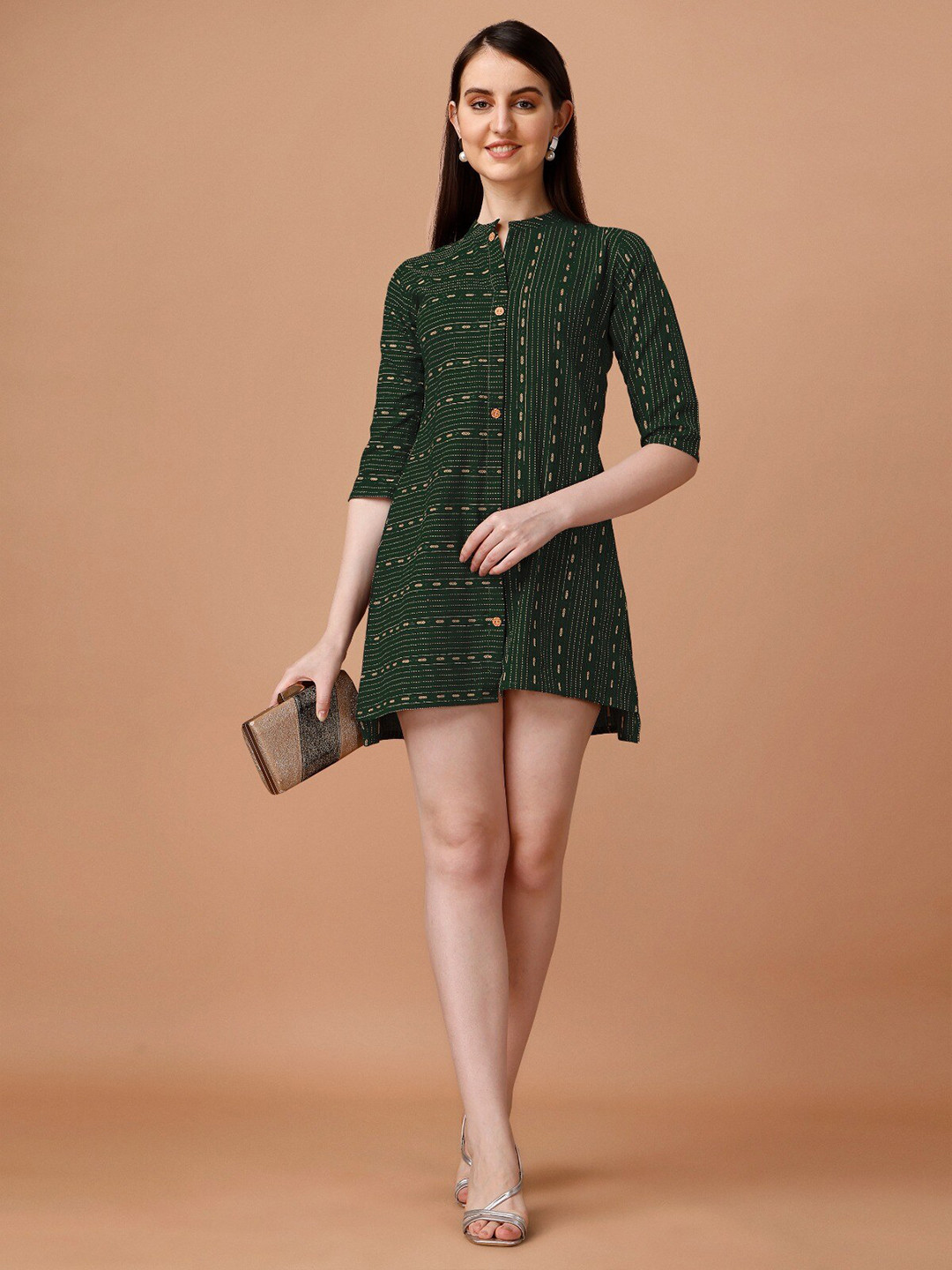 

CaniBani Geometric Printed Cotton Mini Shirt Dress, Green