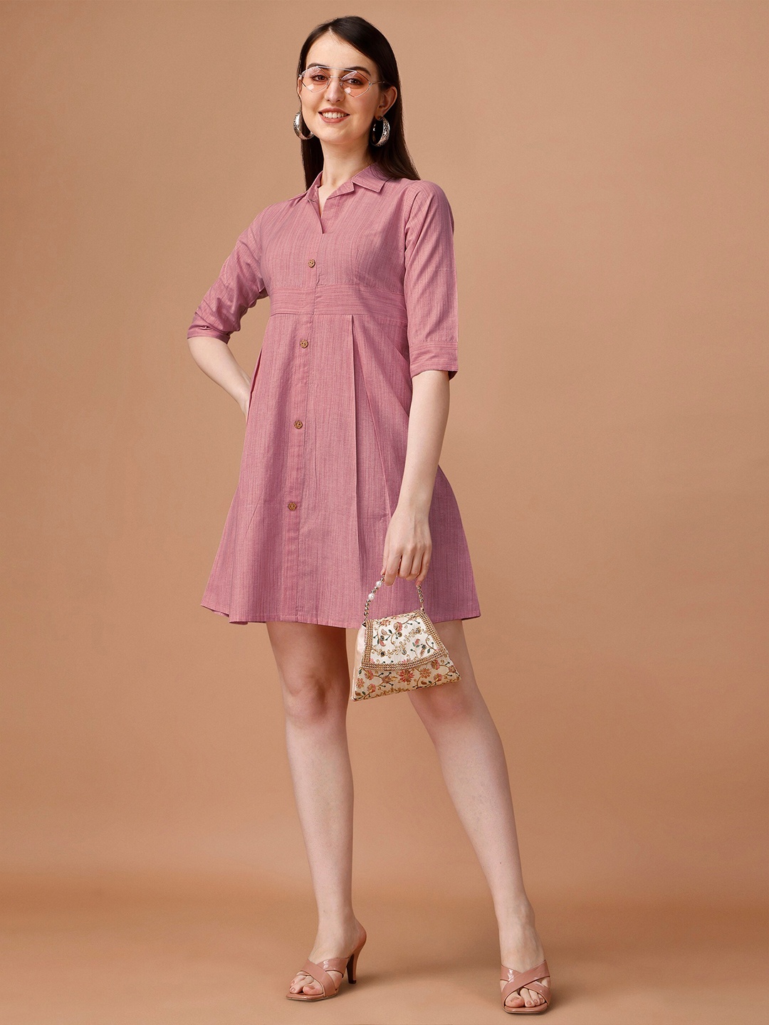 

CaniBani Shirt Collar Cotton Mini Shirt Dress, Maroon