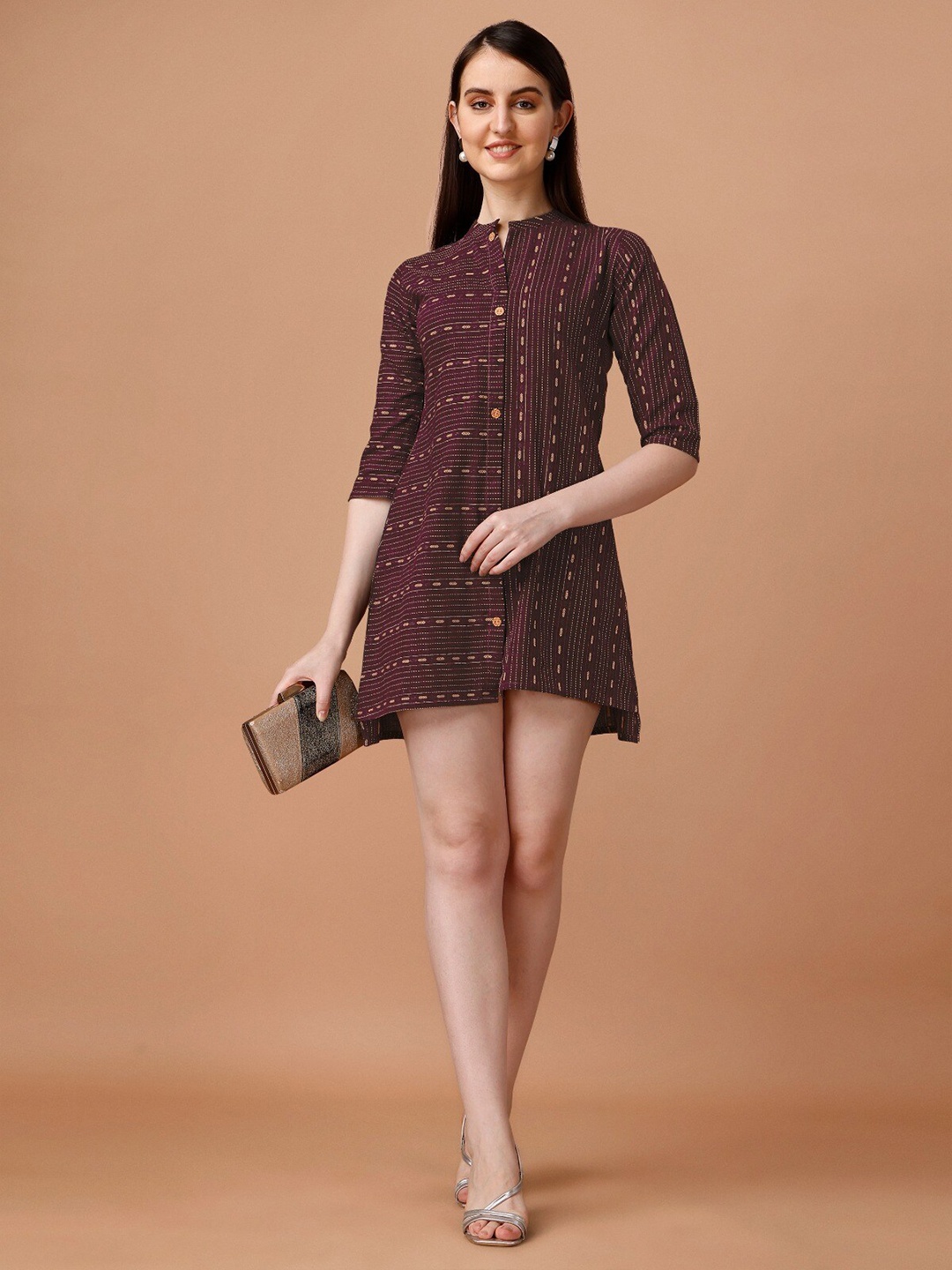 

CaniBani Geometric Printed Opaque Cotton A-Line Mini Dress, Maroon
