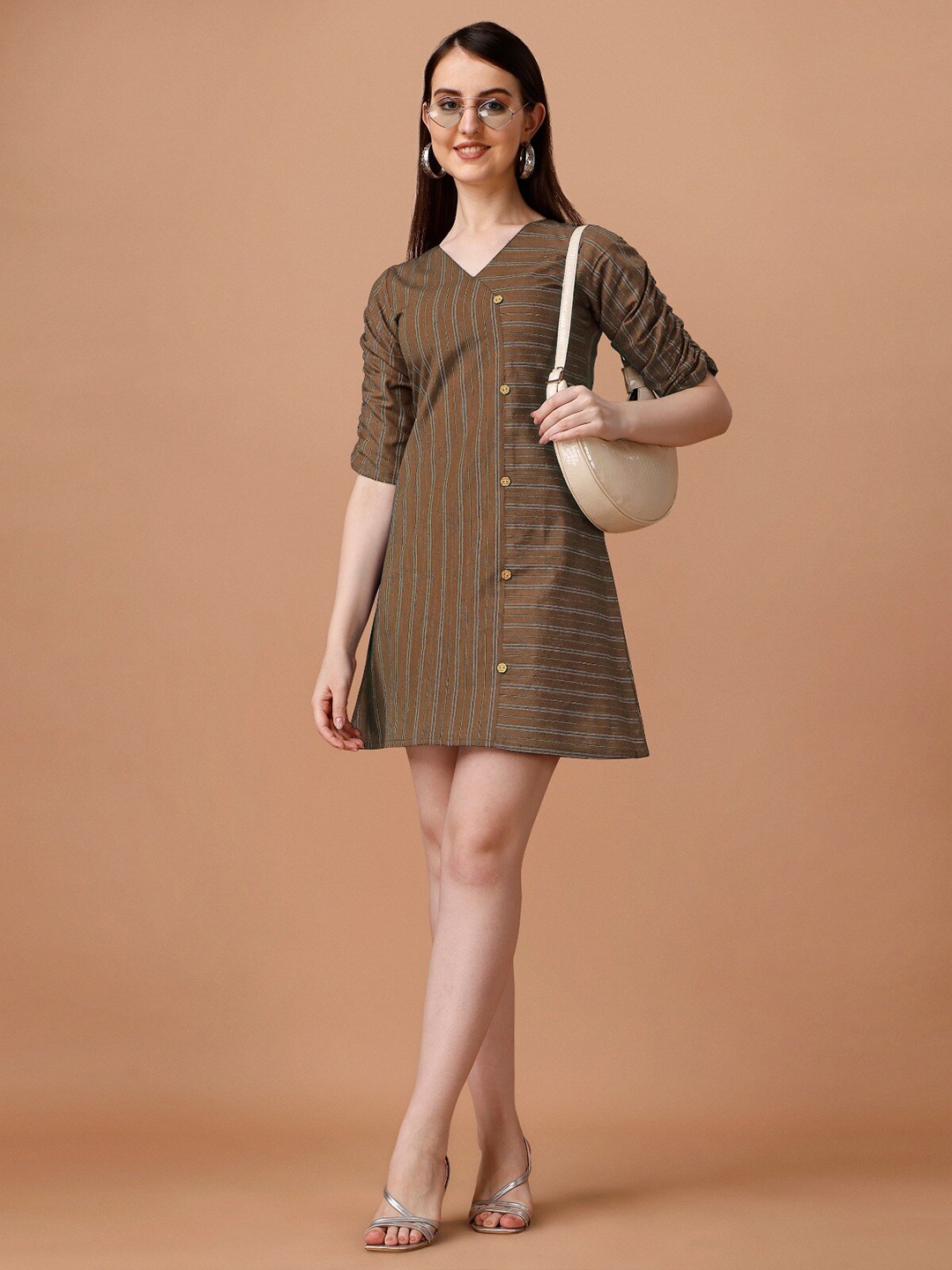 

CaniBani Printed A-Line Cotton Mini Dress, Brown