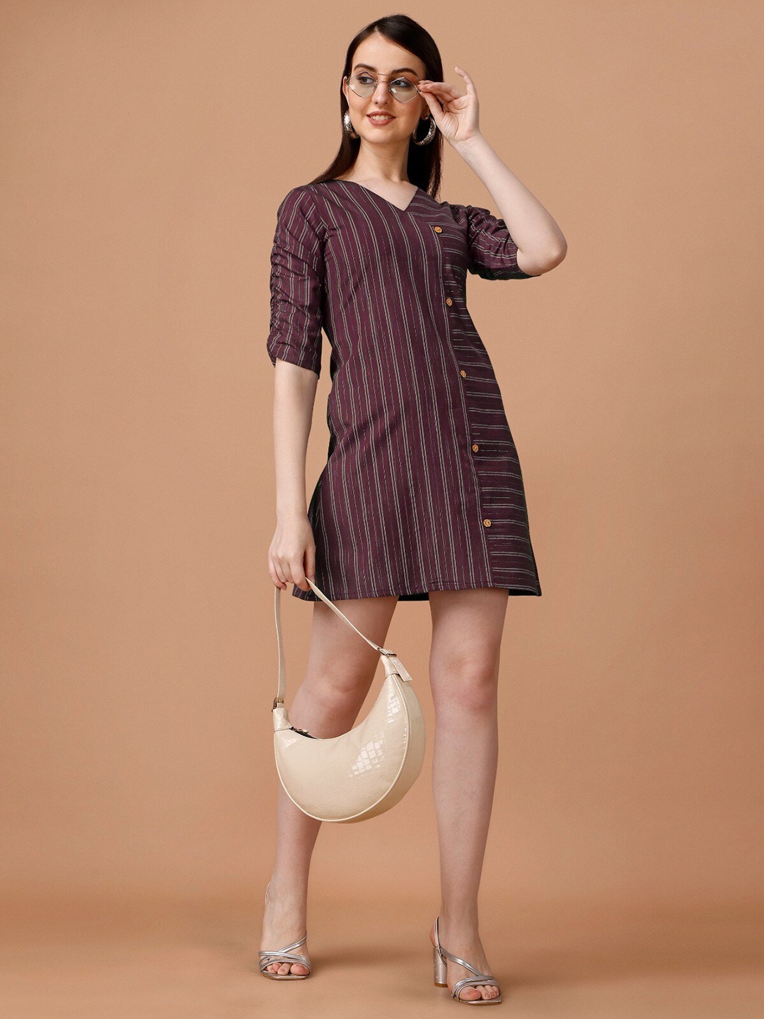 

CaniBani Striped Cotton A-Line Mini Dress, Maroon