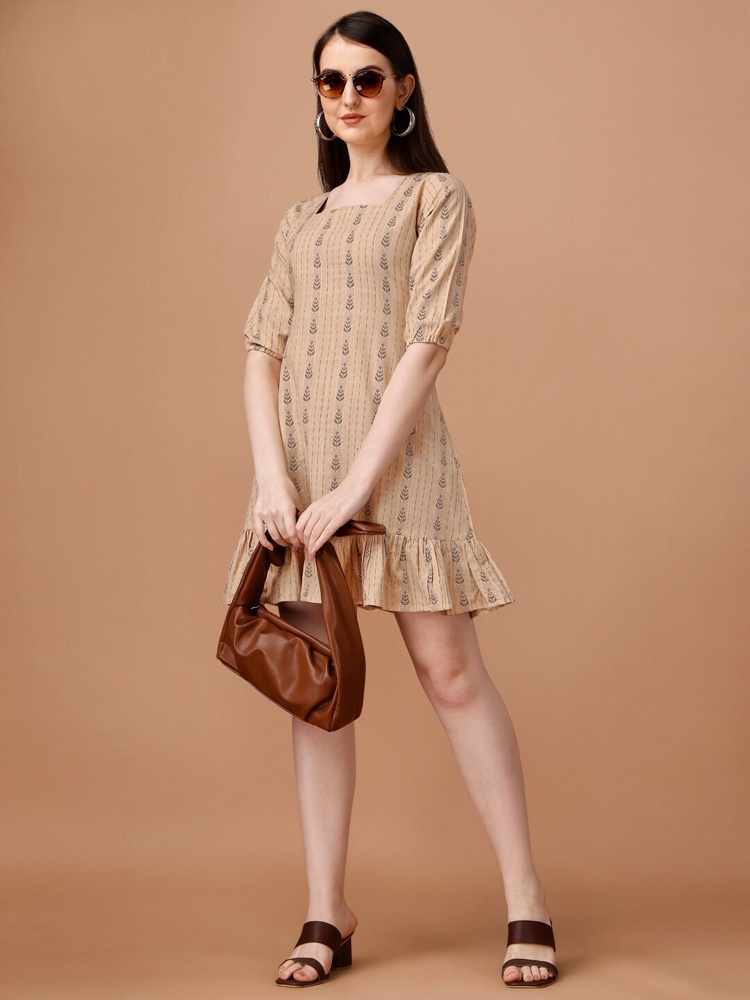 

CaniBani Printed Ruffles A-Line Dress, Brown
