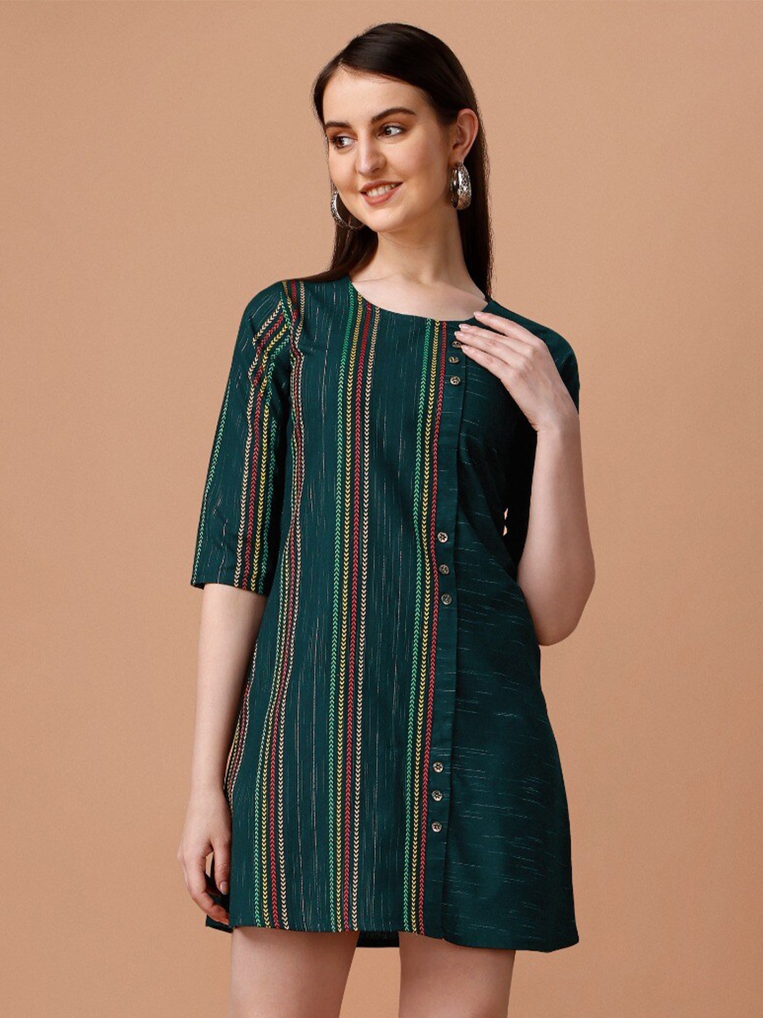

CaniBani Striped Cotton Mini A-Line Dress, Green