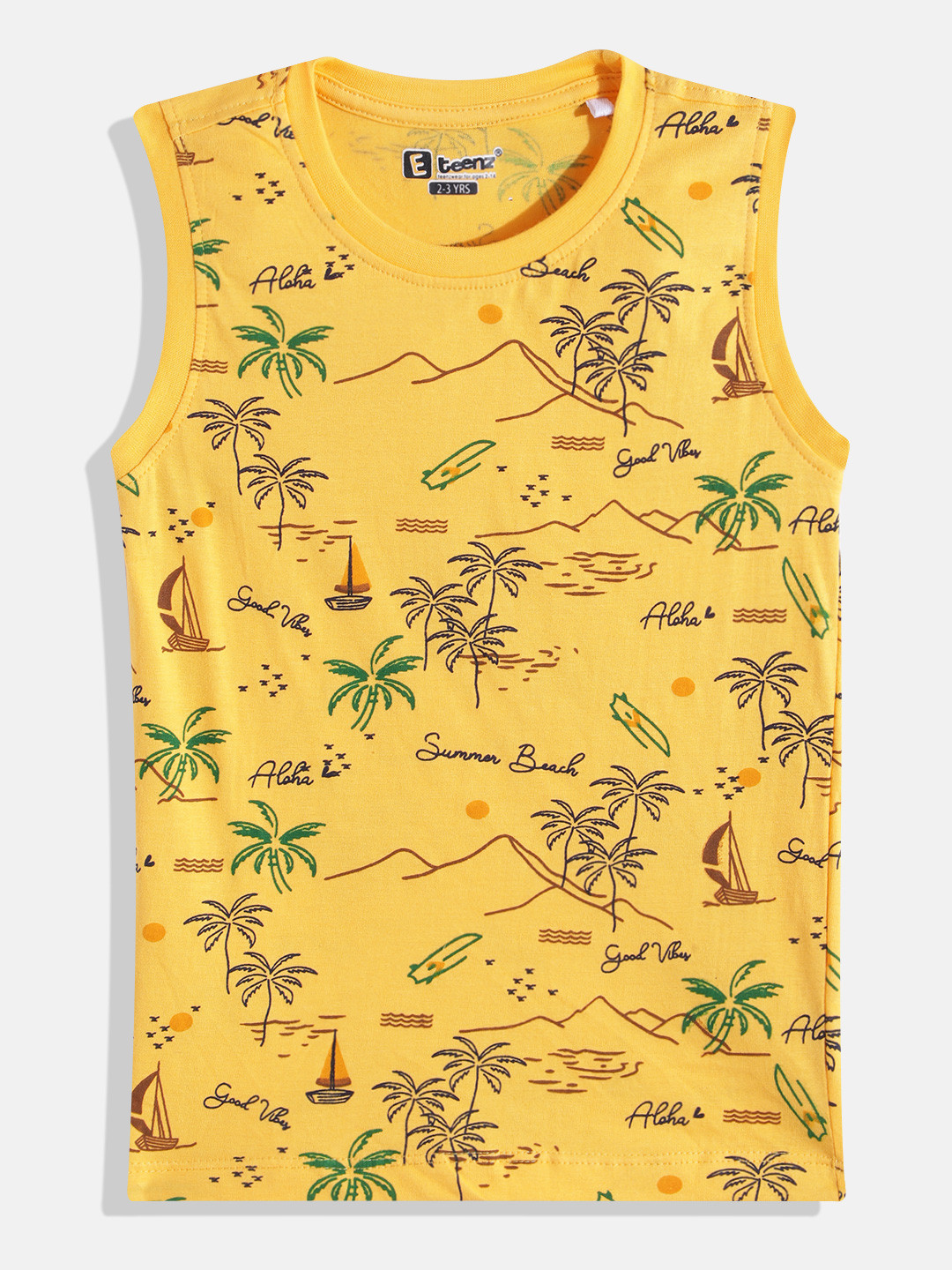 

Eteenz Boys Printed Sleeveless T-shirt, Yellow