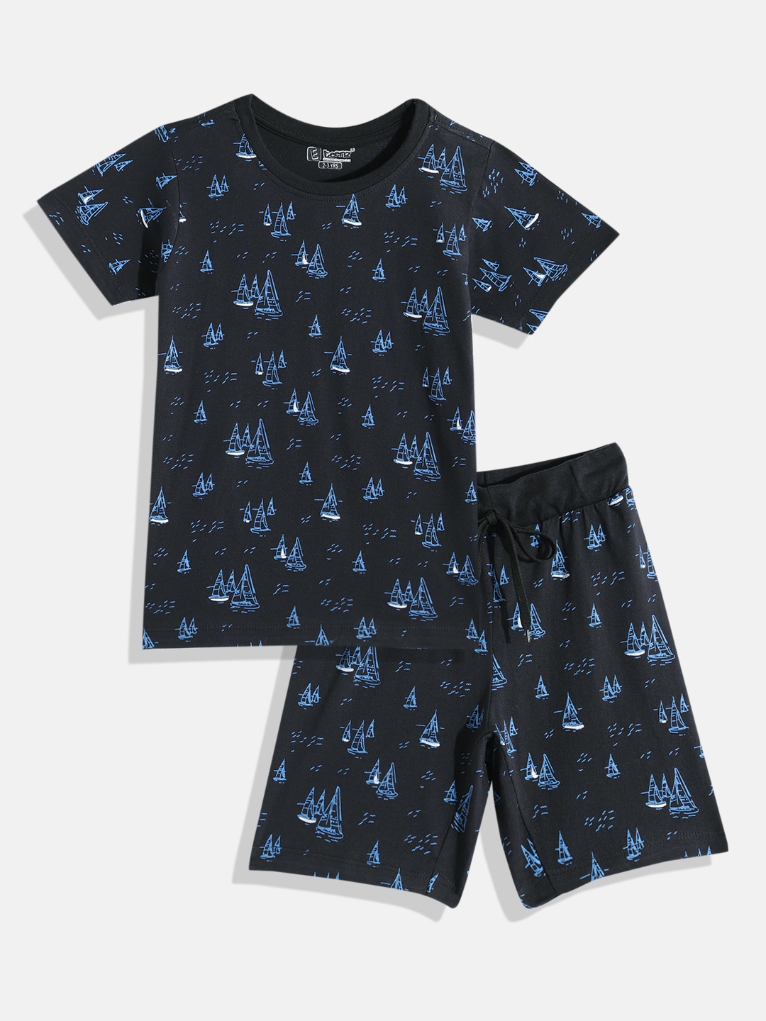 

Eteenz Boys Premium Cotton Nautical Print T-shirt with Shorts, Blue