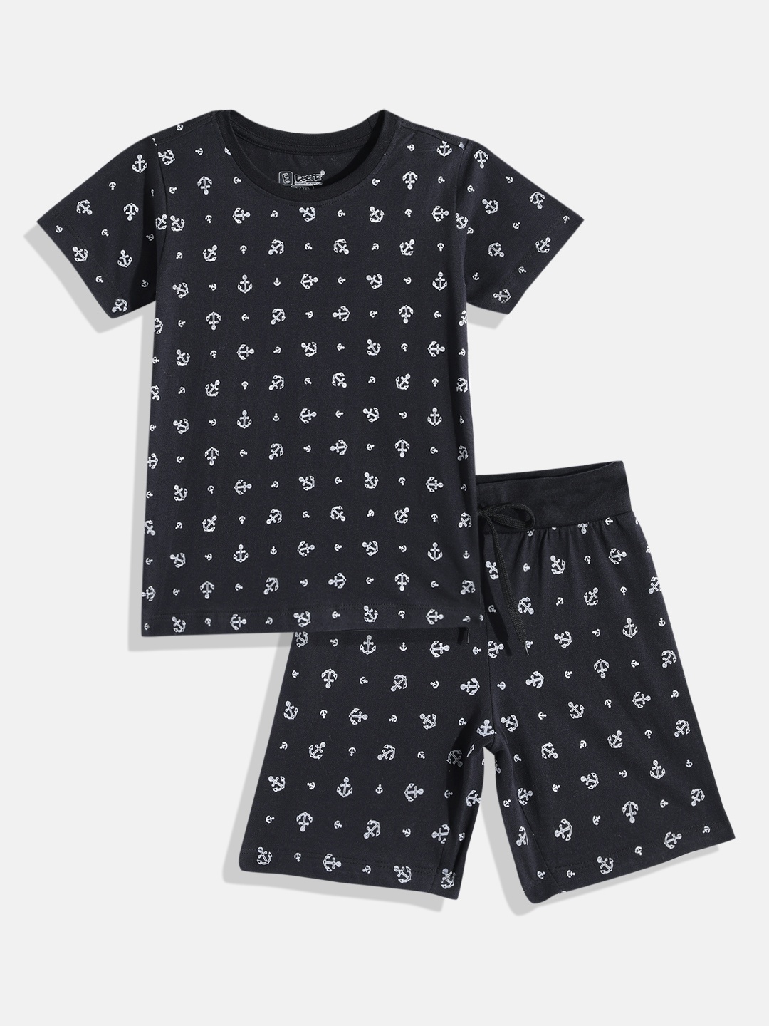 

Eteenz Boys Premium Cotton Nautical Print T-shirt with Shorts, Navy blue