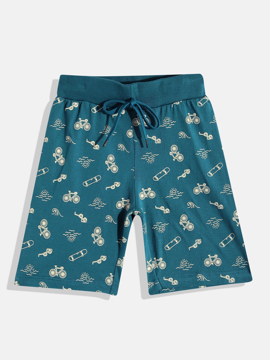 

Eteenz Boys Conversational Printed Premium Cotton Shorts, Teal