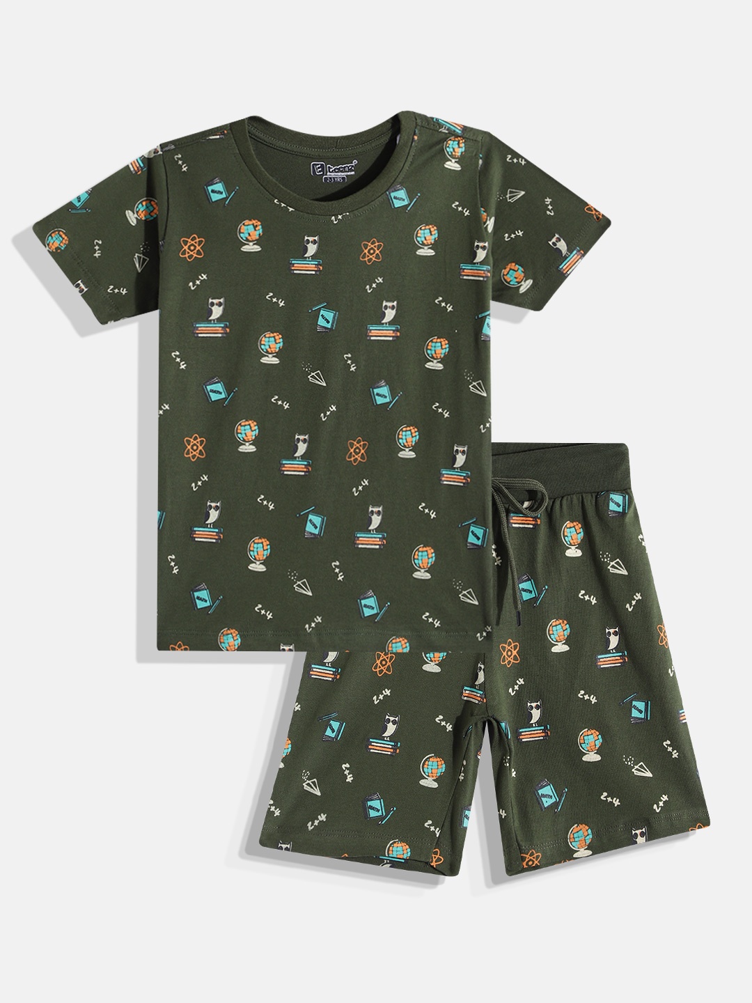 

Eteenz Boys Premium Cotton Conversational Print T-shirt with Shorts, Olive