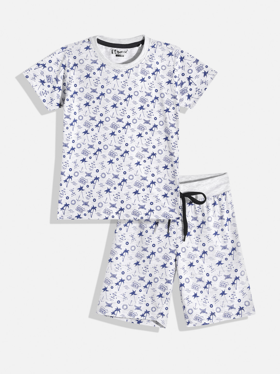 

Eteenz Boys Premium Cotton Conversational Printed T-shirt with Shorts, Grey melange