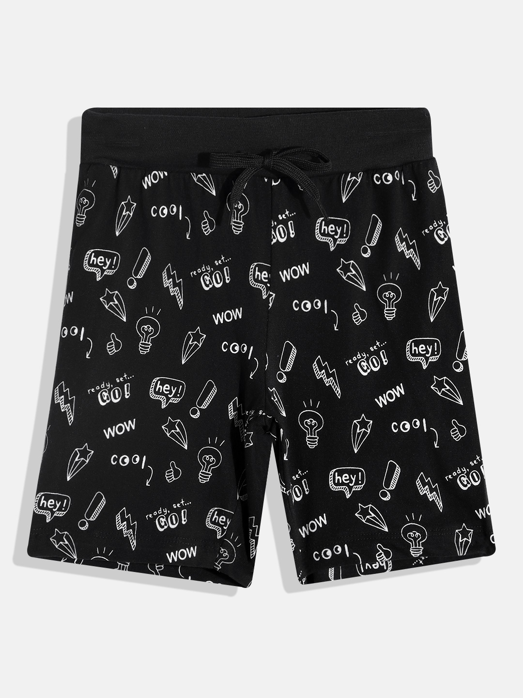

Eteenz Boys Premium Cotton Conversational Printed Shorts, Black