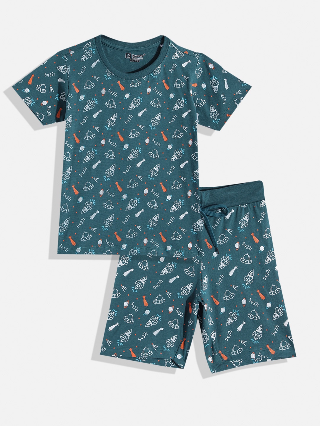 

Eteenz Boys Premium Cotton Conversational Print T-shirt with Shorts, Teal