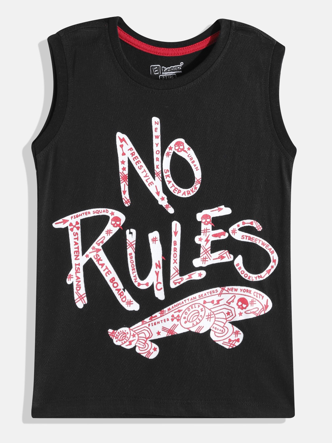 

Eteenz Boys Typography Printed Sleeveless Premium Cotton T-shirt, Black