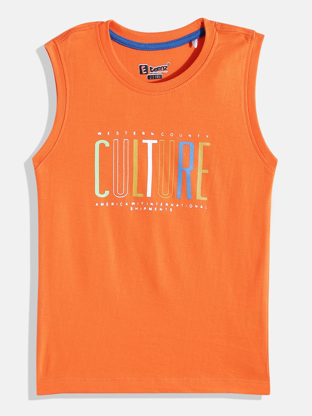 

Eteenz Boys Typography Printed Sleeveless Premium Cotton T-shirt, Orange
