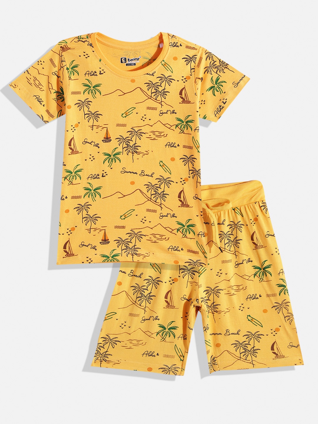 

Eteenz Boys Premium Cotton Conversational Print T-shirt with Shorts, Yellow