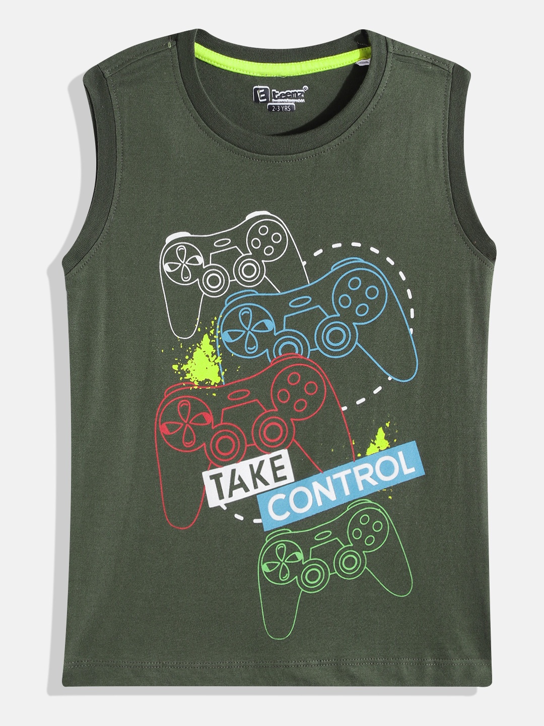 

Eteenz Boys Printed Sleeveless Premium Cotton T-shirt, Green
