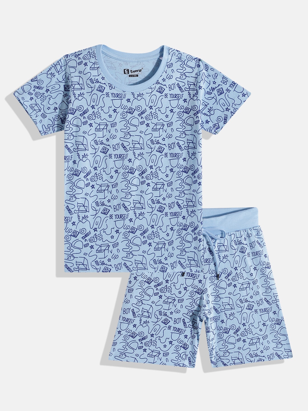 

Eteenz Boys Premium Cotton Conversational Print T-shirt with Shorts, Blue