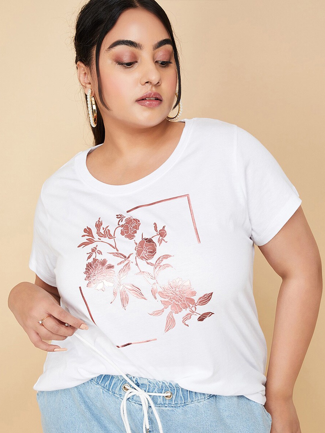 

max Printed Round Neck Short Sleeves Cotton T-shirt, White