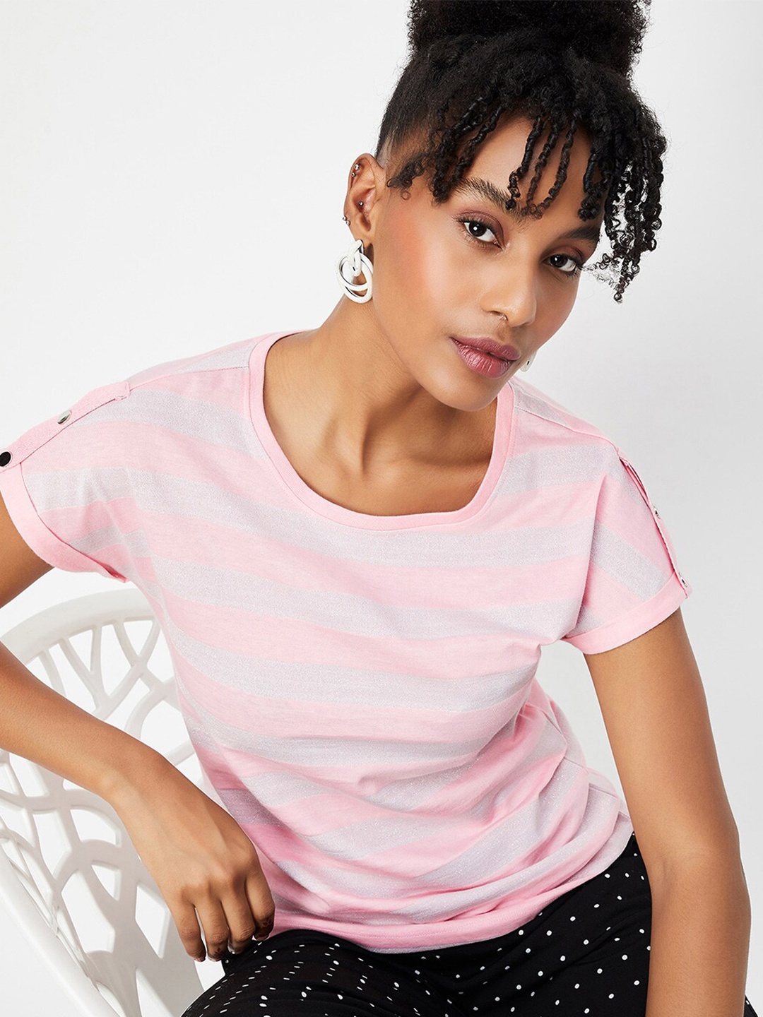 

max Striped Extended Sleeves Cotton T-shirt, Pink